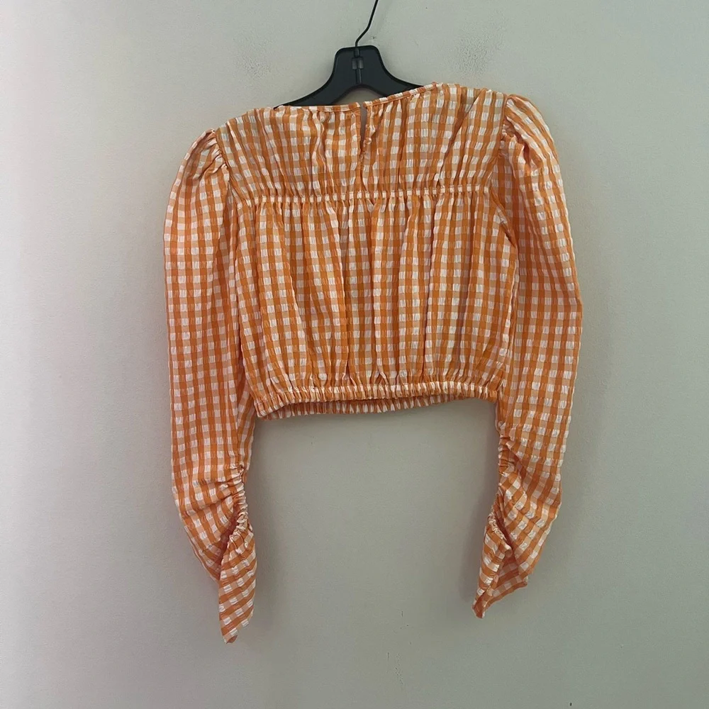 Zara woman’s Orange Gingham Puff Sleeve Top